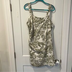 Abercrombie & Fitch White and Olive Green Floral Mini Dress
